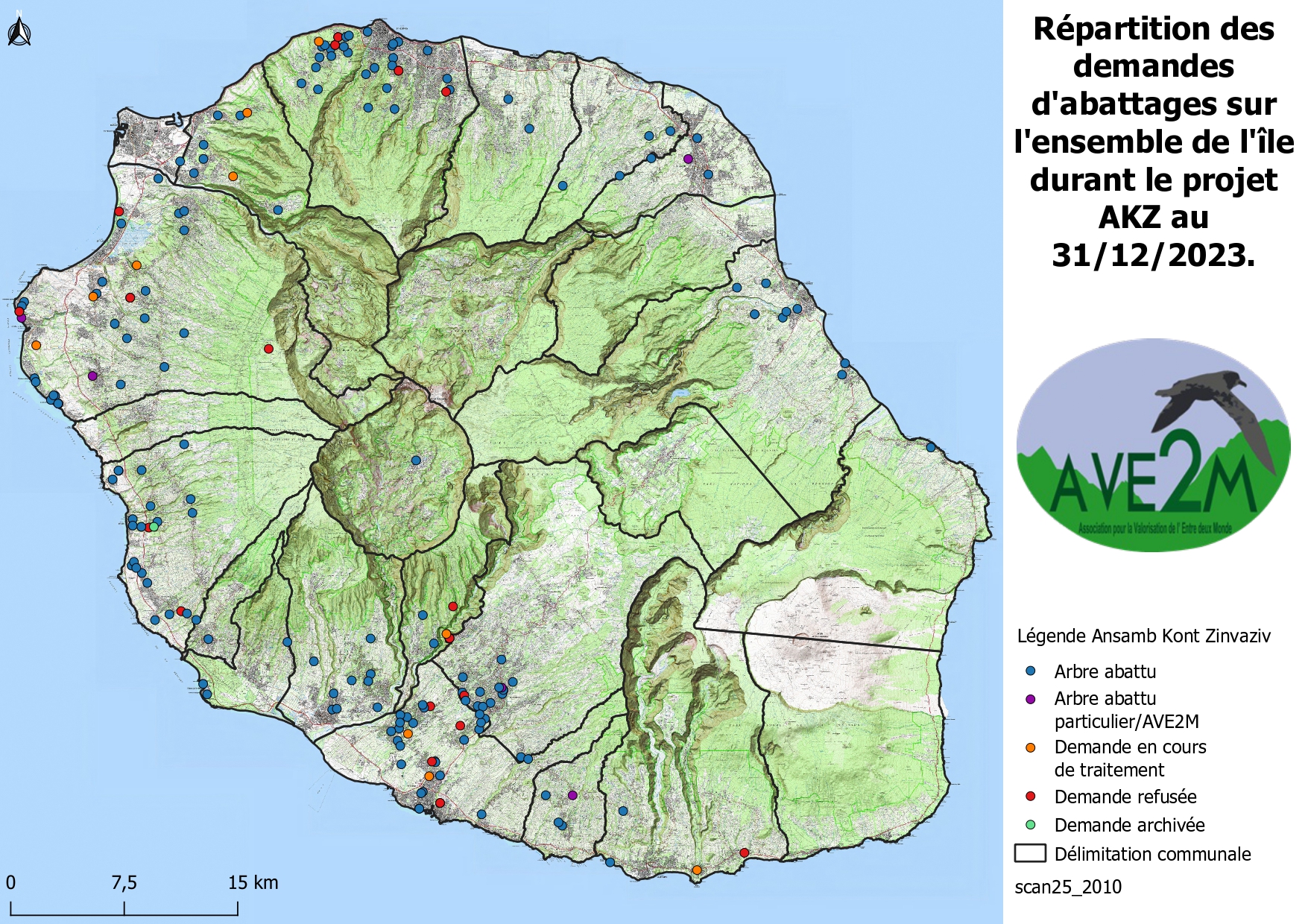Carte répartition des demandes d'abattage